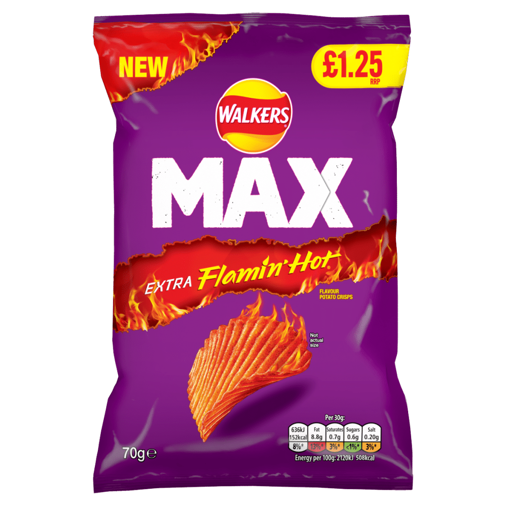 Walkers Max Extra Flamin’ Hot Sharing Bag Crisps 70g PMP