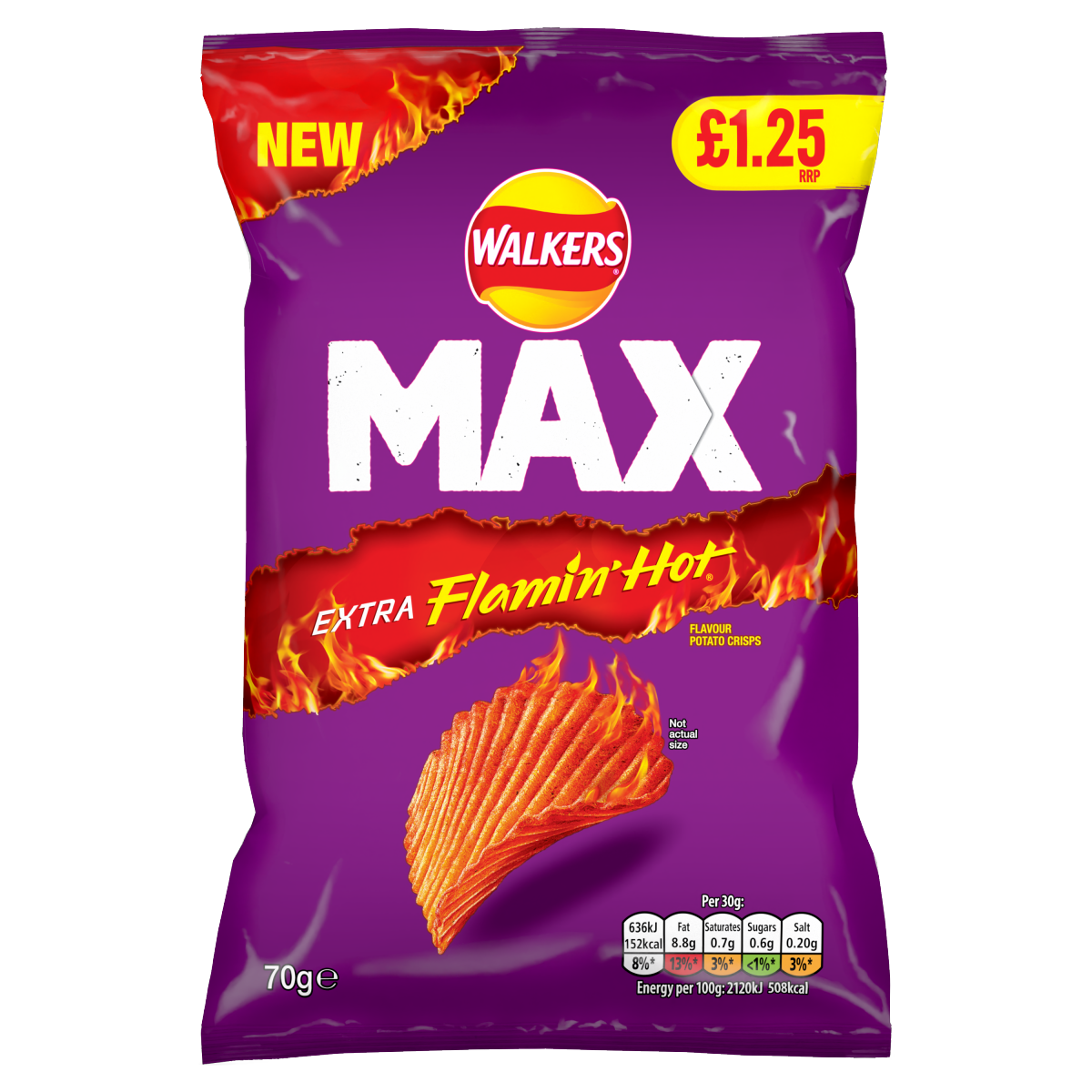 Walkers Max Extra Flamin’ Hot Sharing Bag Crisps 70g PMP