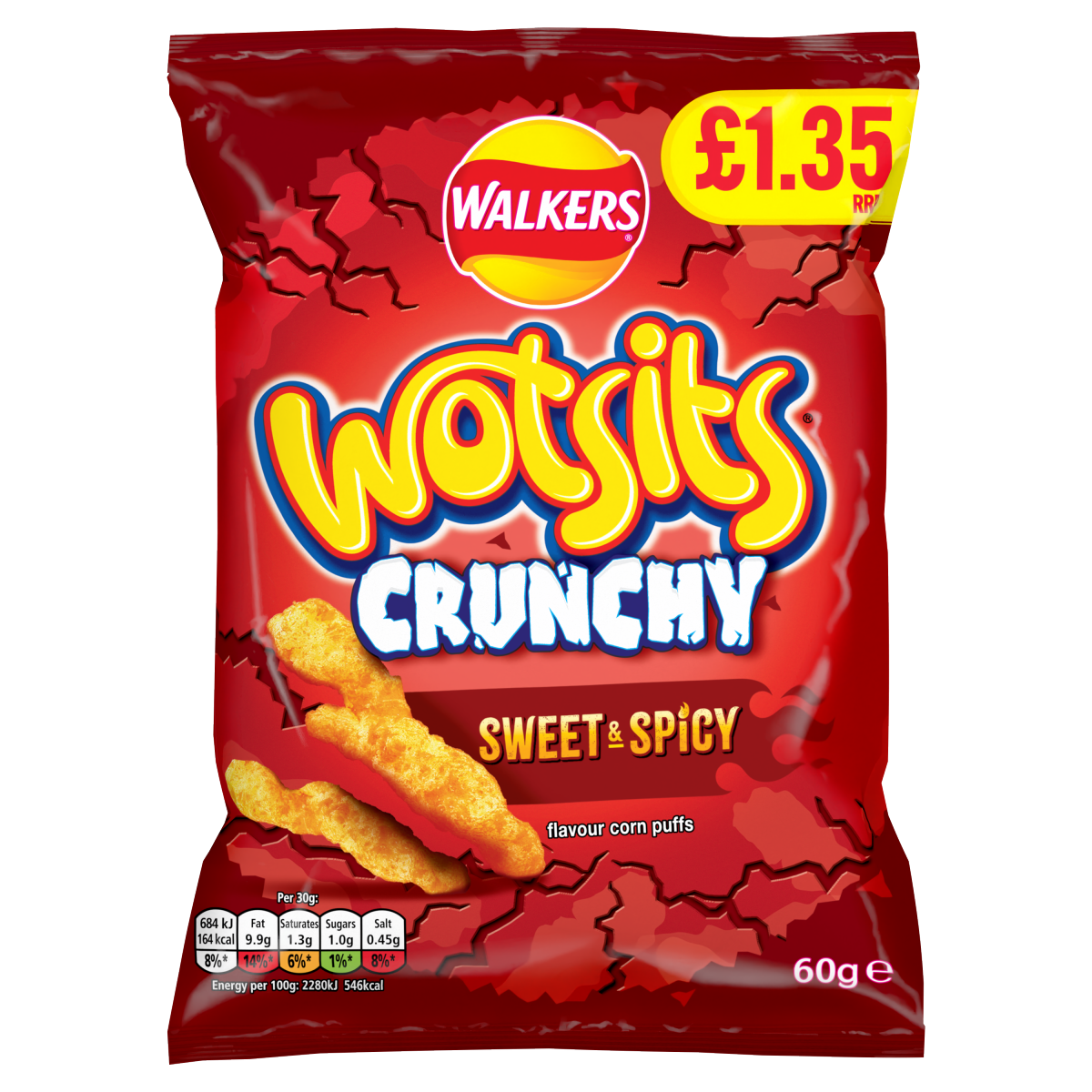 Wotsits Crunchy Sweet & Spicy Sharing Bag Crisps 60g PMP £1.35 RRP
