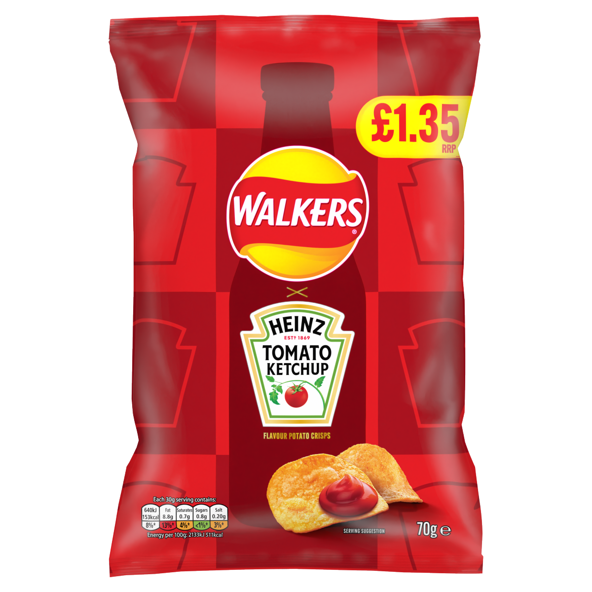 Walkers Heinz Tomato Ketchup Sharing Crisps 70g PMP RRP £1.35