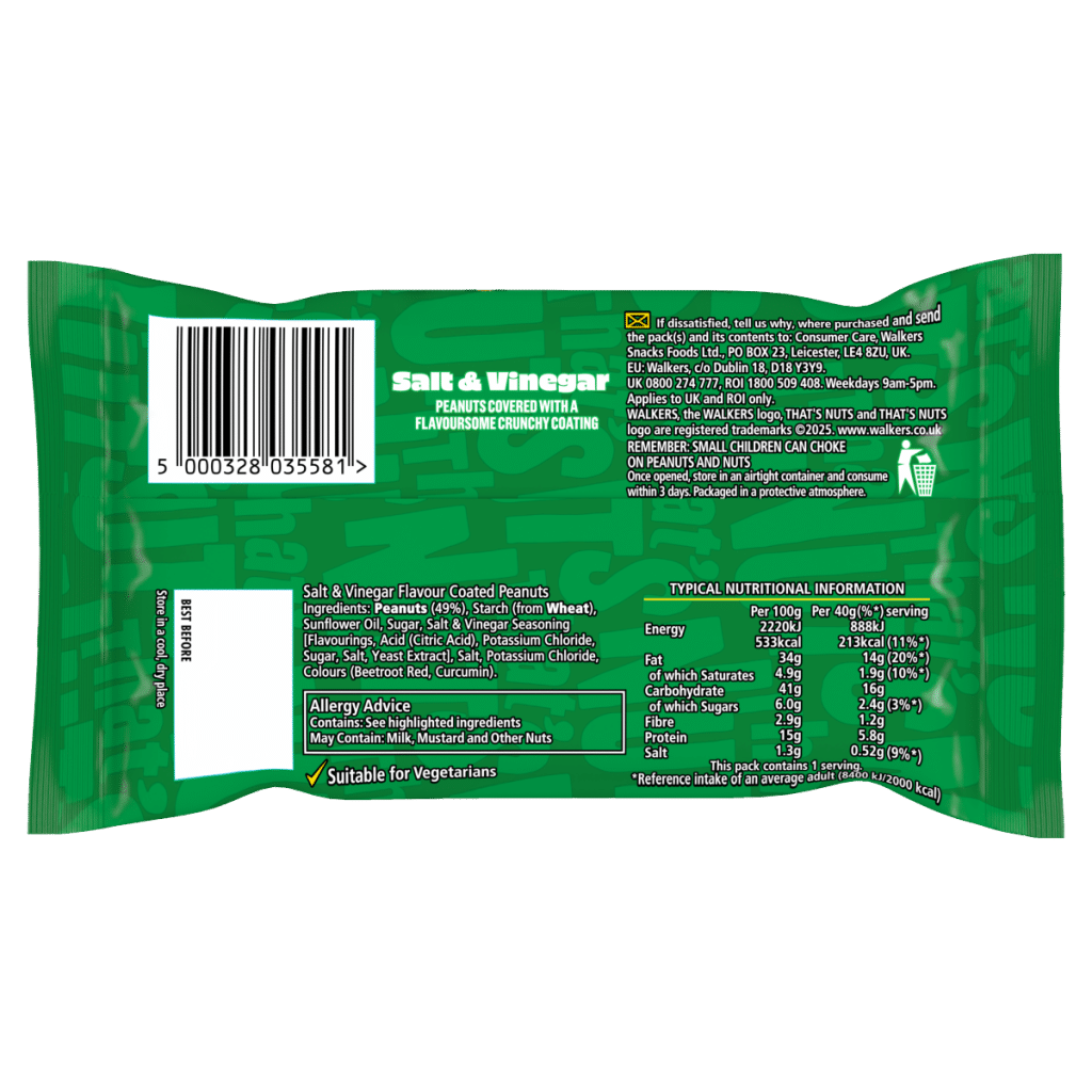 That’s Nuts Walkers Salt & Vinegar Coated Peanuts Grab Bag 40g