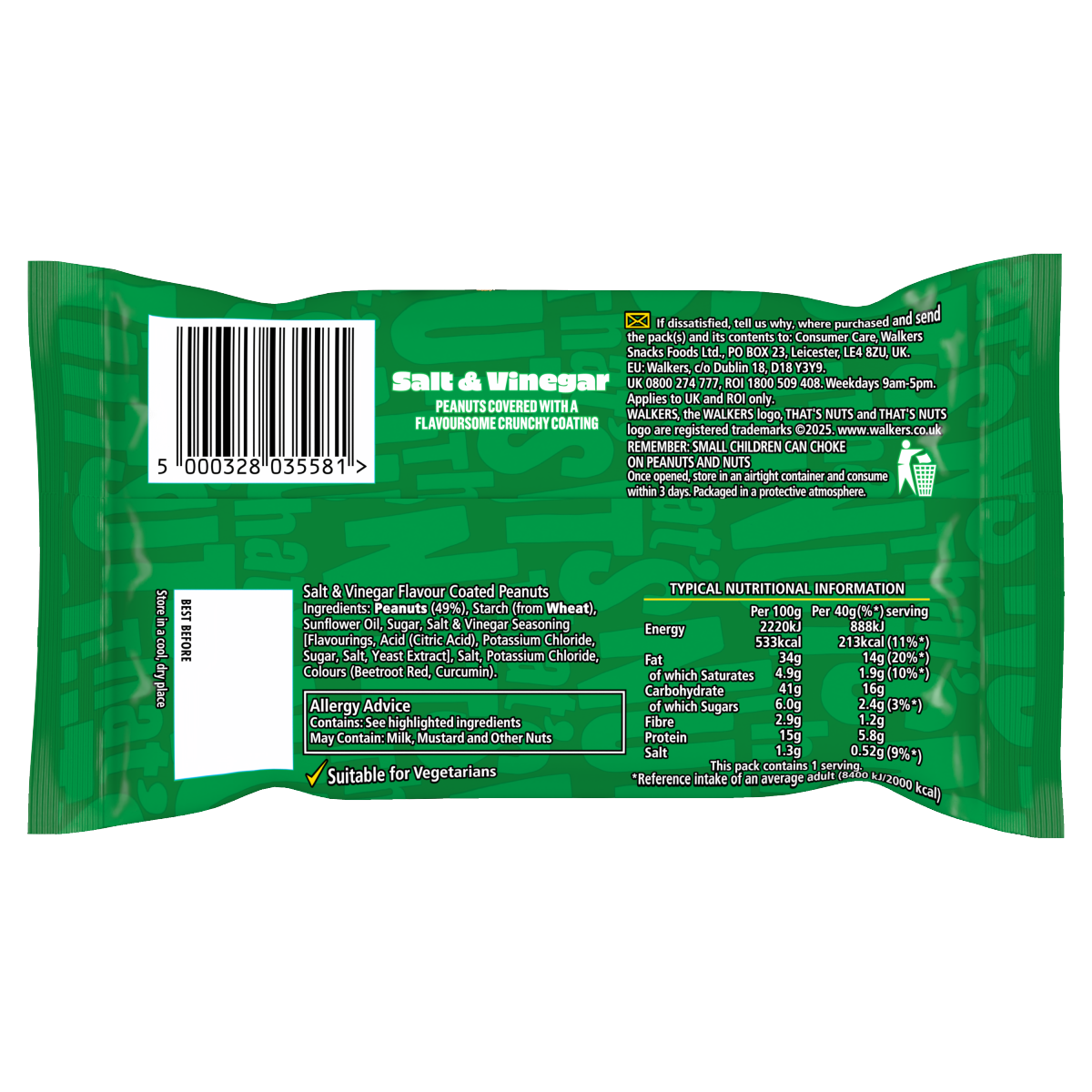 That’s Nuts Walkers Salt & Vinegar Coated Peanuts Grab Bag 40g