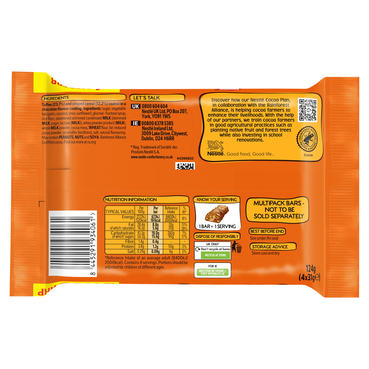 Toffee Crisp Bars 4 x 31g (124g)