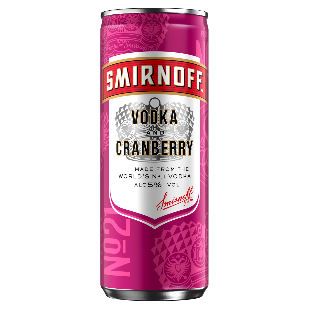 Smirnoff No. 21 Vodka and Cranberry 5% vol Ready to Drink Premix 250ml Can