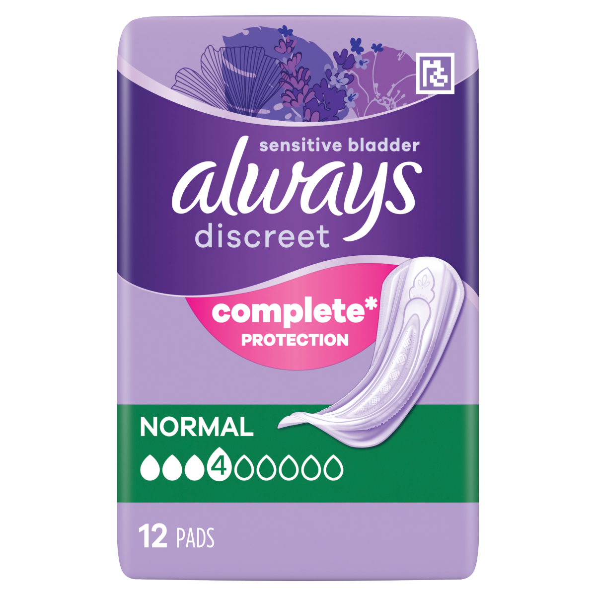 Always Discreet Incontinence Pads Women Normal 12 Count