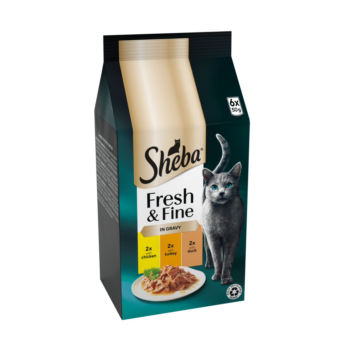 SHEBA® Fresh & Fine Adult Wet Cat Food Chicken &Turkey Gravy 6x50g Pouches