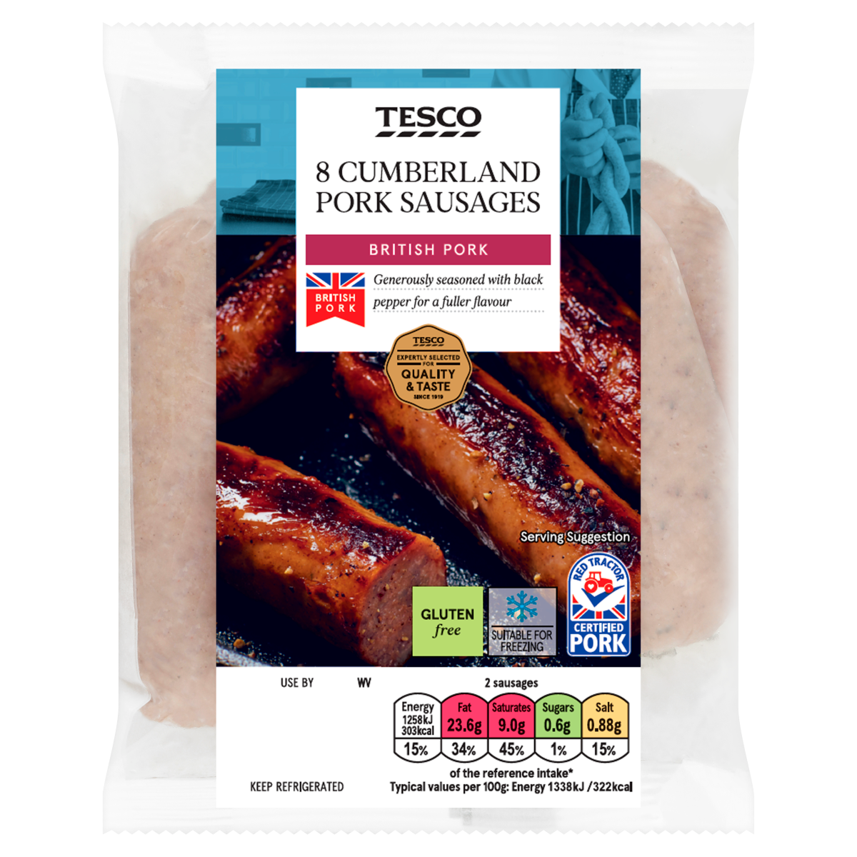 Tesco 8 Cumberland Pork Sausages 454g