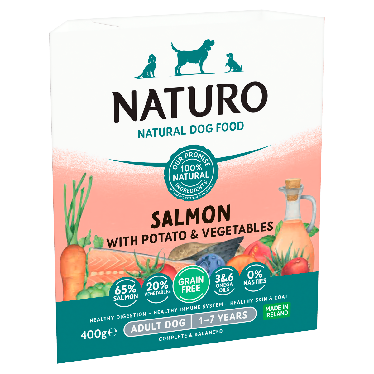 Naturo Natural Dog Food Salmon with Potato & Vegetables Adult Dog 1-7 Years 400g