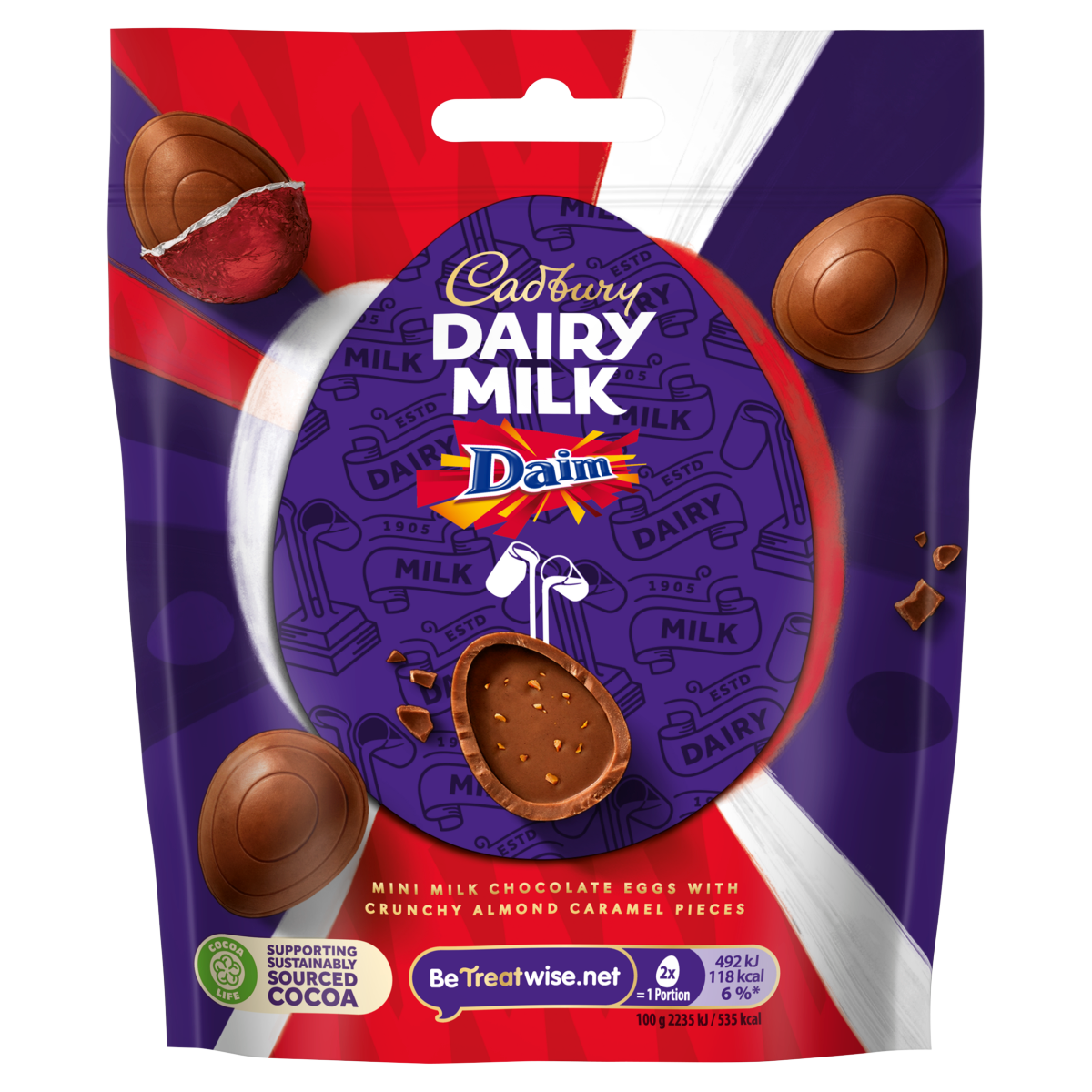 Cadbury Dairy Milk Daim Mini Milk Chocolate Eggs with Crunchy Almond Caramel Pieces 77g