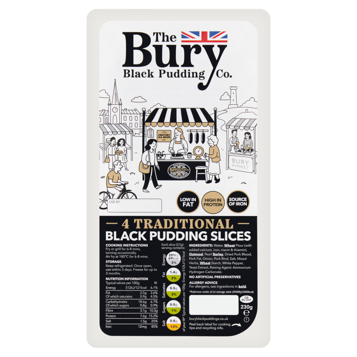 The Bury Black Pudding Co. 4 Traditional Black Pudding Slices 230g