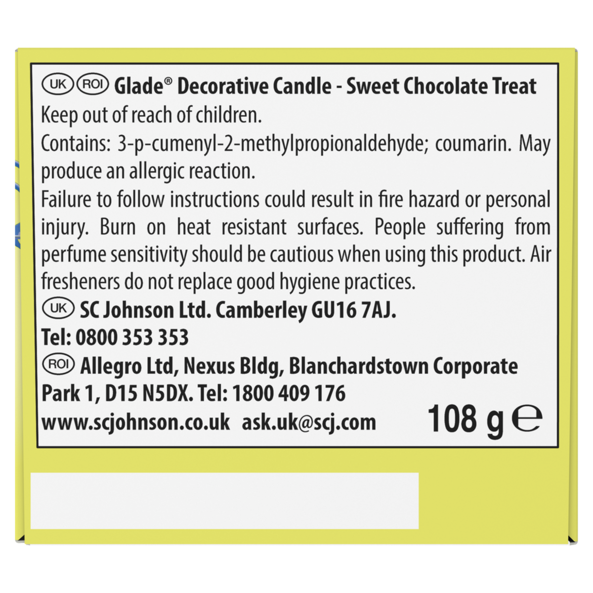 Glade Scented Candle Sleeved Sweet Chocolate Treat 108g