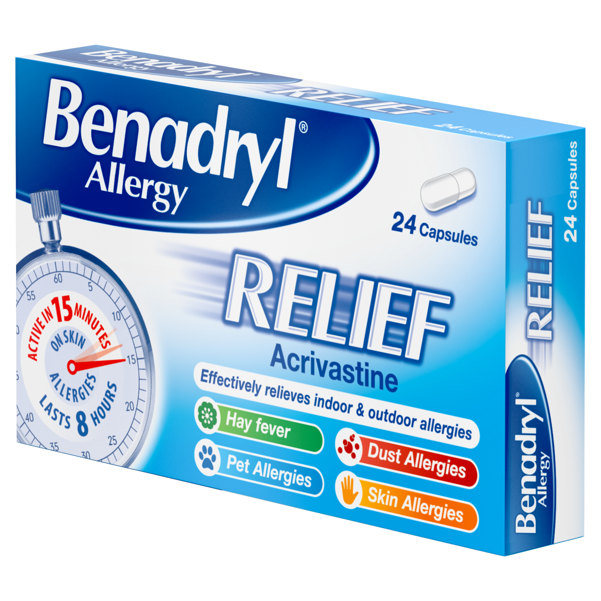Benadryl Allergy Relief Capsules Fast-Acting Antihistamine 24 Capsules