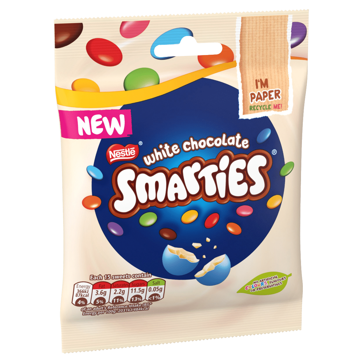 Smarties White Chocolate Sharing Bag 100g