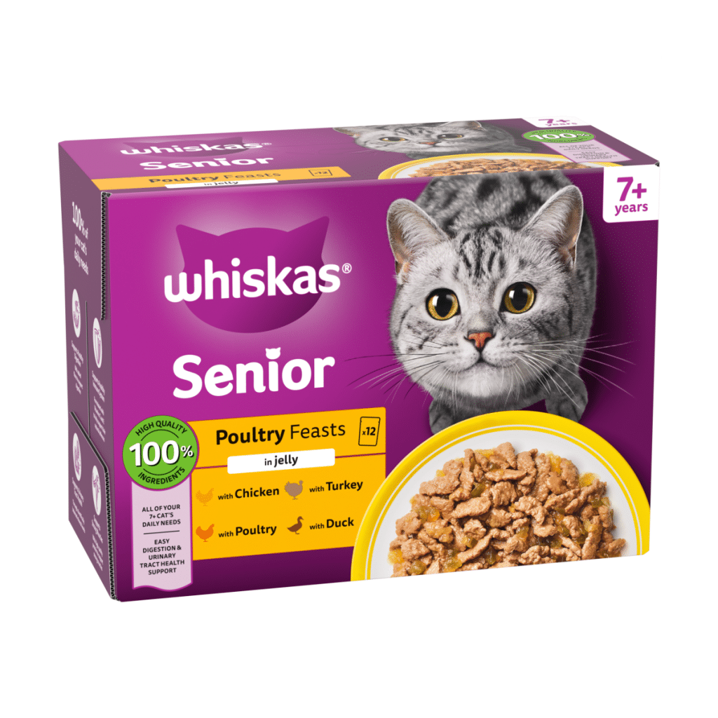 WHISKAS Senior 7+ POULTRY Feasts Wet Cat Food Pouches in Jelly 12 x 85g