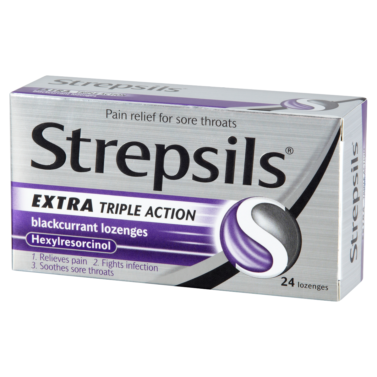Strepsils Extra Triple Action Blackcurrant Lozenges 24 Lozenges
