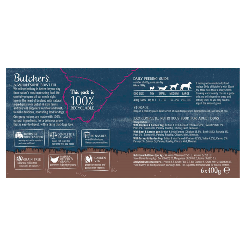 Butcher’s Nourishing Food for Dogs Recipes in Gravy 6 x 400g