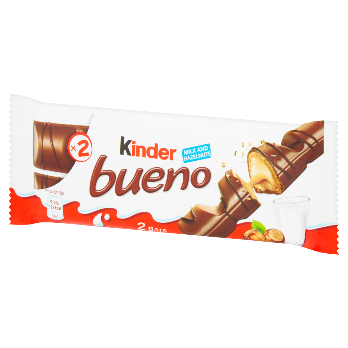 Kinder Bueno Milk Chocolate and Hazelnuts Single Bar 2 Finger x 21.5g (43g)