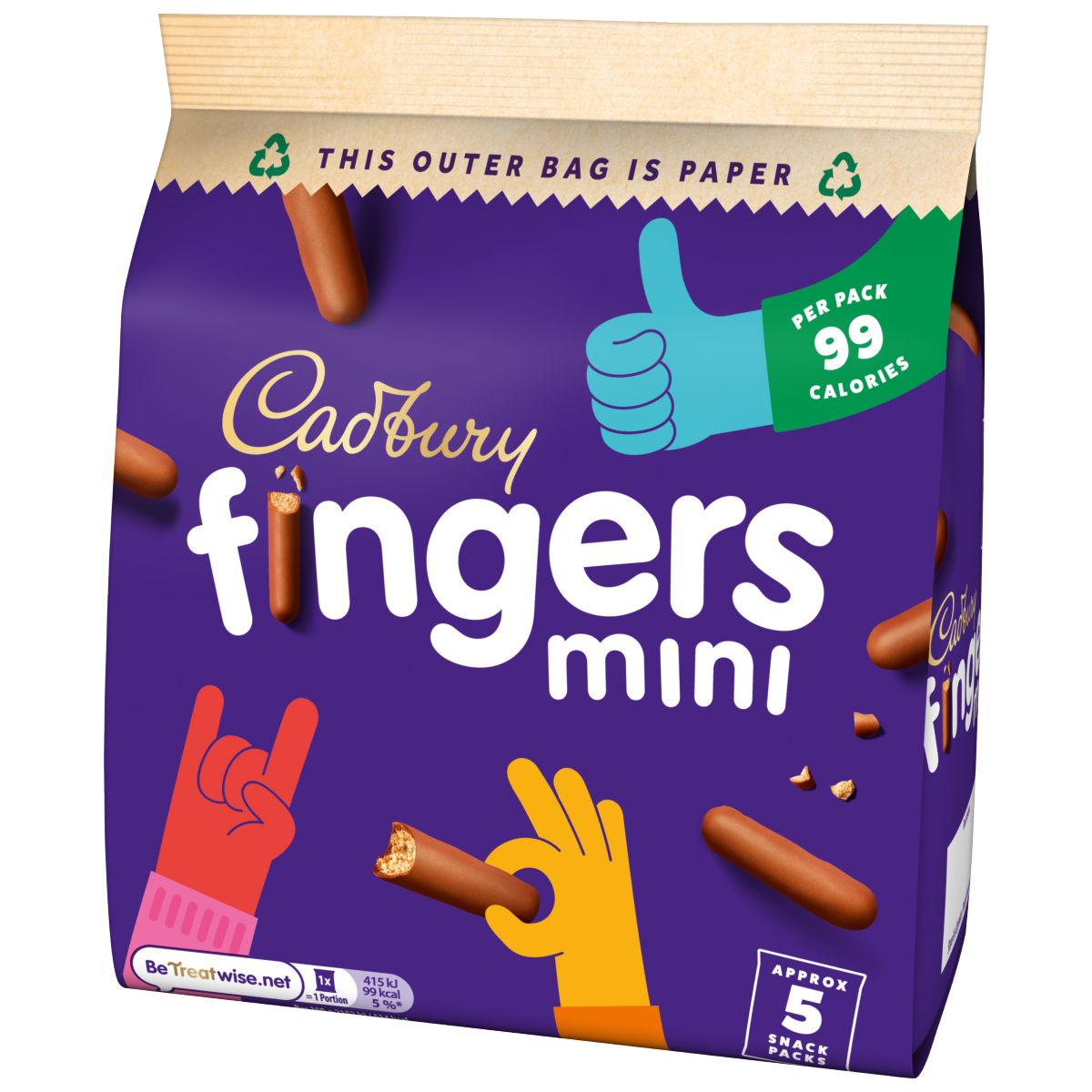 Cadbury Mini Fingers Chocolate Biscuits 5 Pack Multipack 96.5g (5 x 19.3g)