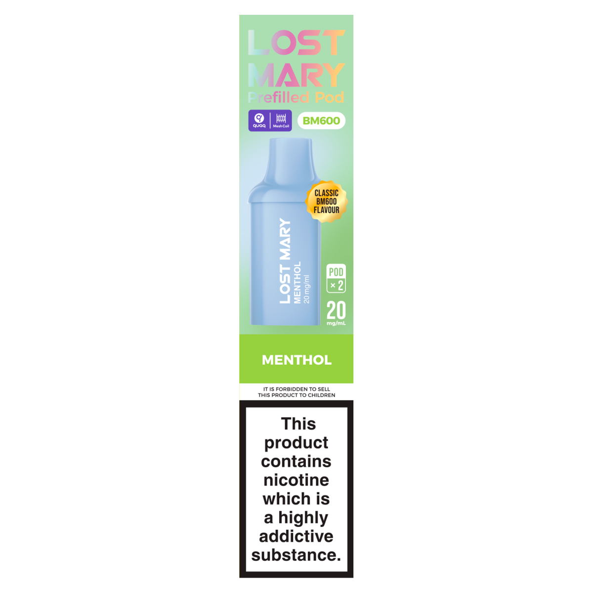 Lost Mary BM600 2 Menthol Prefilled Pod 20mg/ml