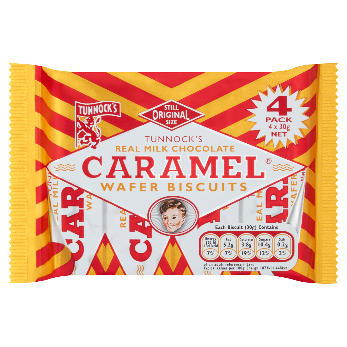 Tunnock’s Real Milk Chocolate Caramel Wafer Biscuits 4 x 30g