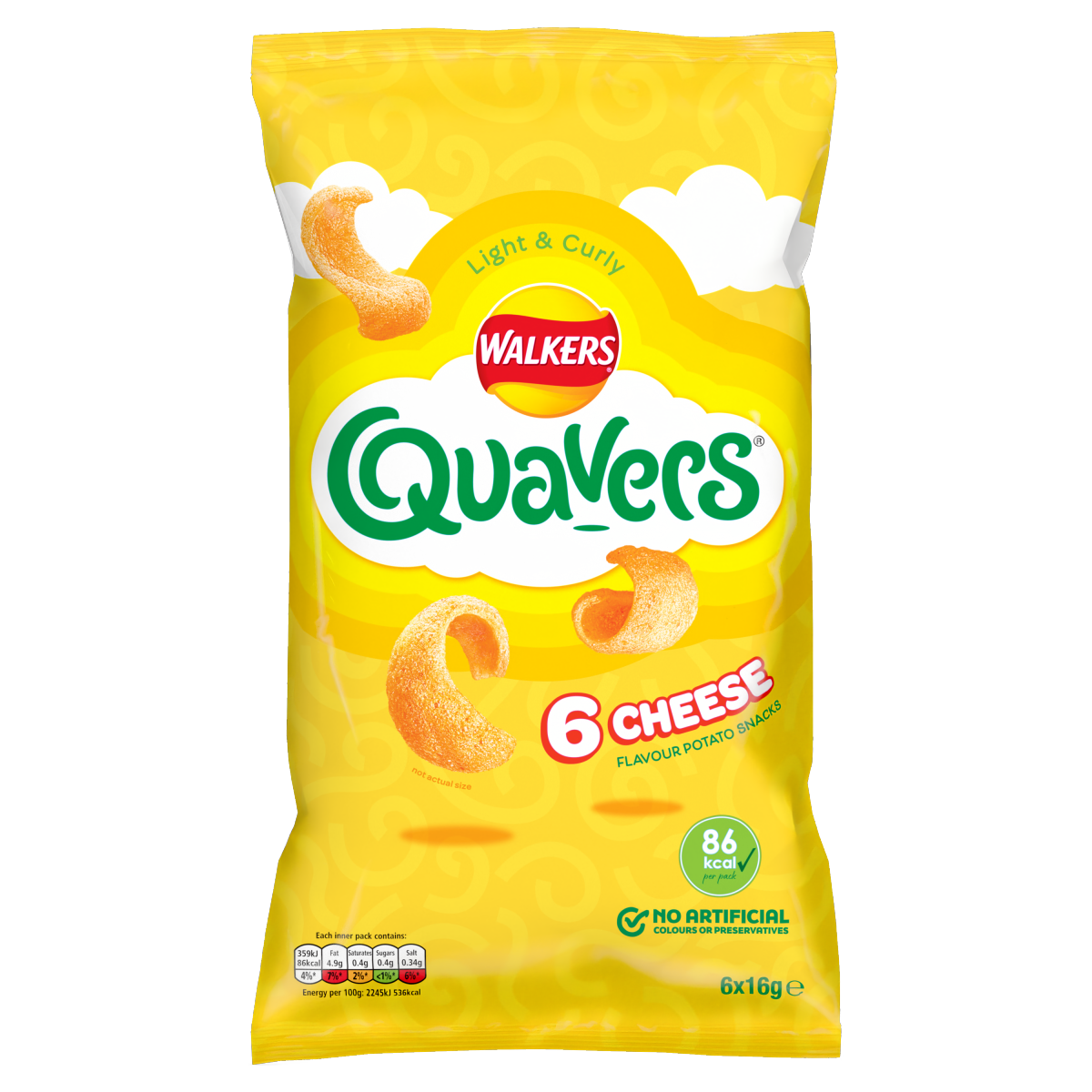 Walkers Quavers Cheese Multipack Snacks 6x16g (Compact)
