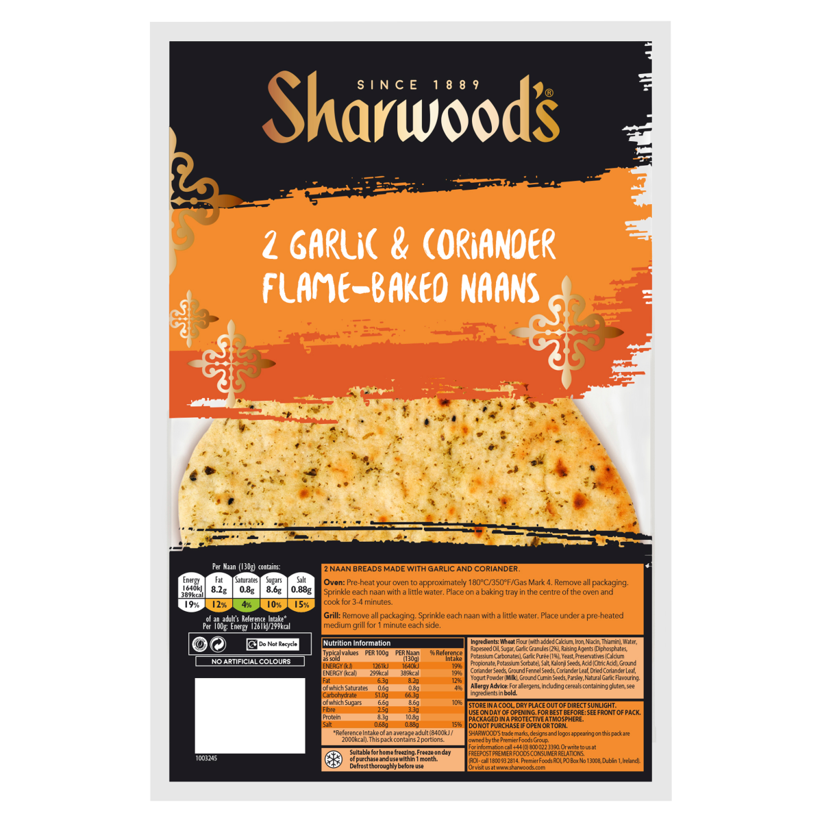 Sharwood’s 2 Garlic & Coriander Flame-Baked Naans