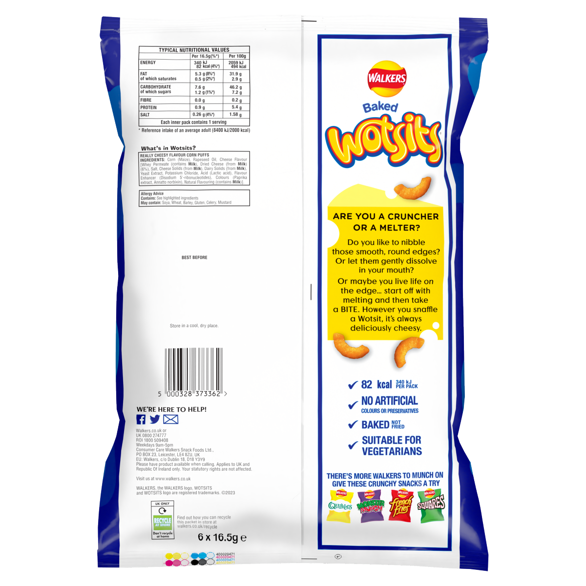 Wotsits Really Cheesy Snacks Multipack Cheese Crisps 6×16.5g