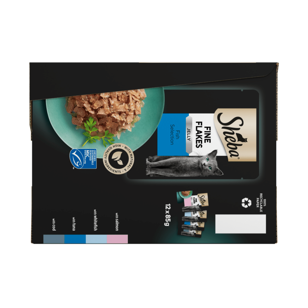 SHEBA® Fine Flakes Adult Wet Cat Food Fish Selection in Jelly 12 x 85g Pouch