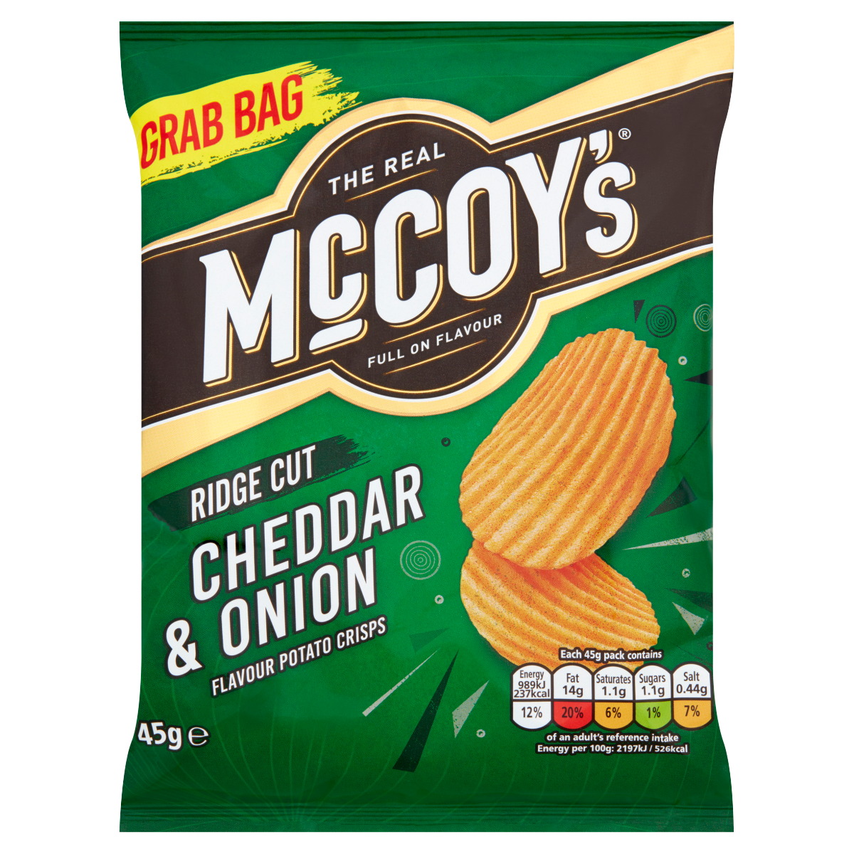 McCoy’s Ridge Cut Cheddar & Onion Flavour Potato Crisps 45g