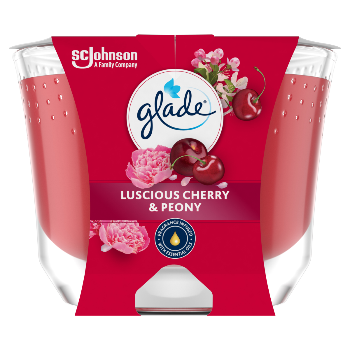 Glade Large Scented Candle Luscious Cherry & Peony Air Freshener 204g