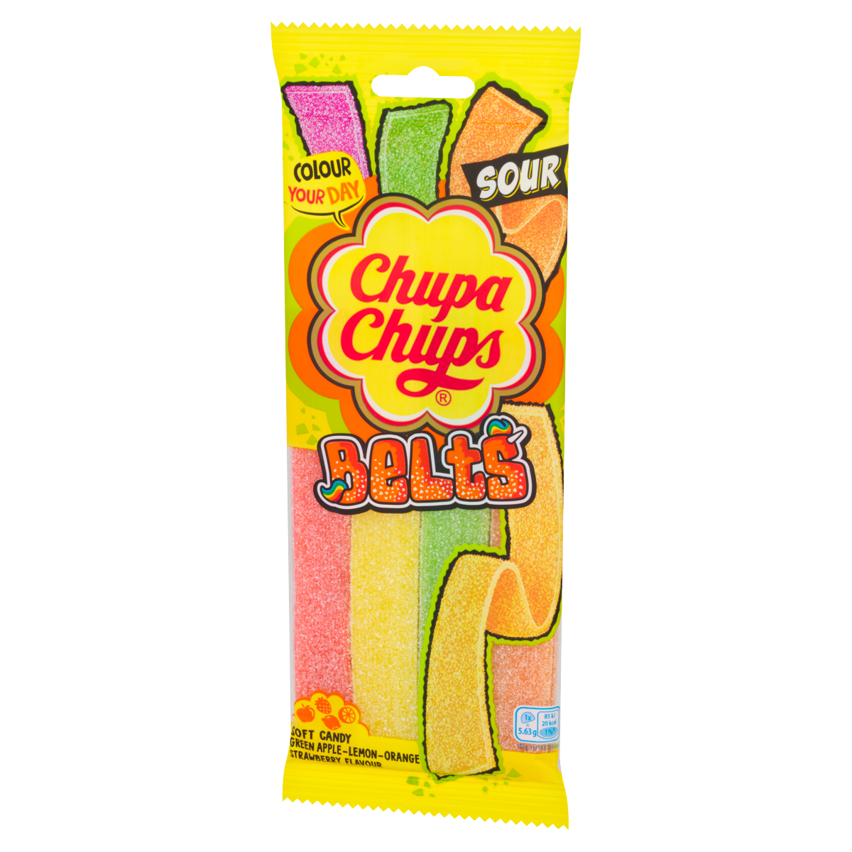 Chupa Chups Green Apple-Lemon-Orange Strawberry Flavour Soft Candy Belts 90g