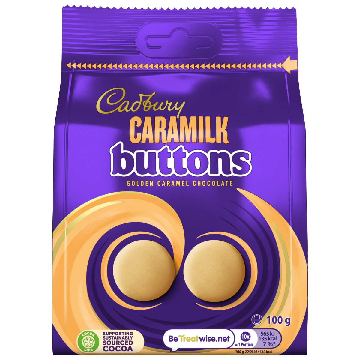 Cadbury Caramilk Golden Caramel Chocolate Buttons Bag 100g
