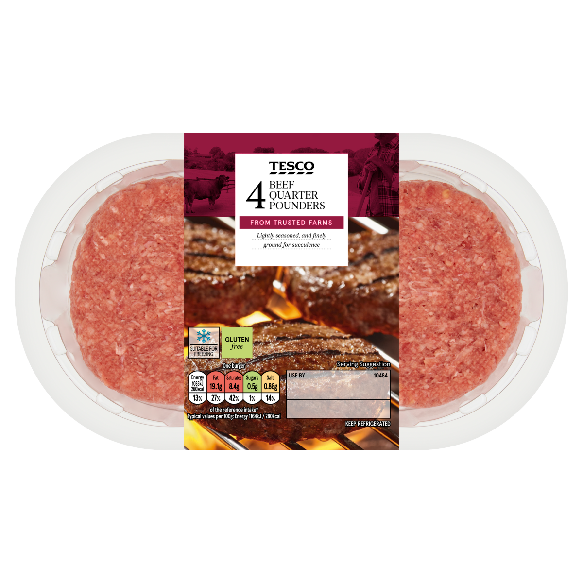 Tesco 4 Beef Quarter Pounders 454g