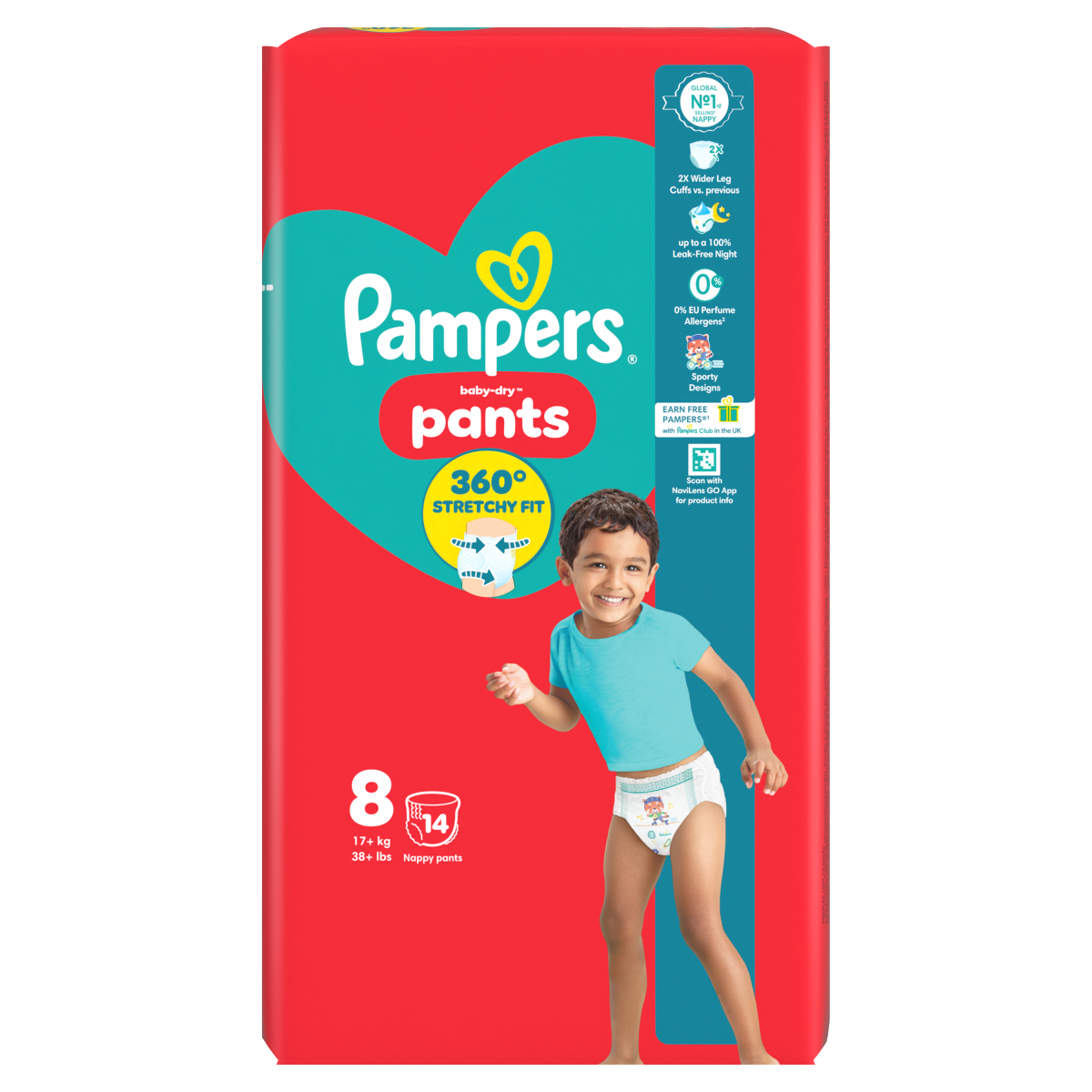 Pampers Baby-Dry Nappy Pants Size 8, 14 Nappies, 17kg+, Carry Pack