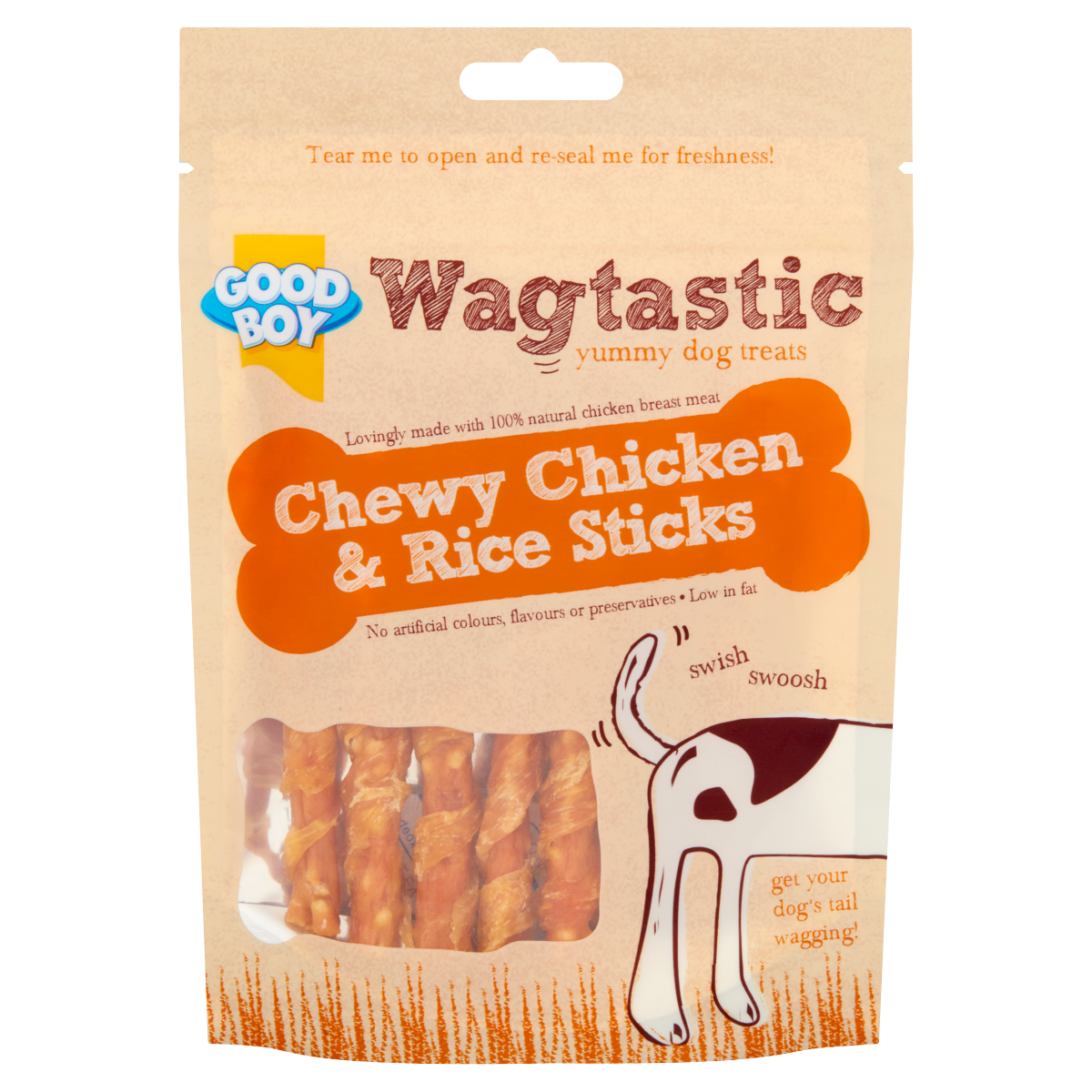 Good Boy Wagtastic Yummy Dog Treats Chewy Chicken & Rice Sticks 70g