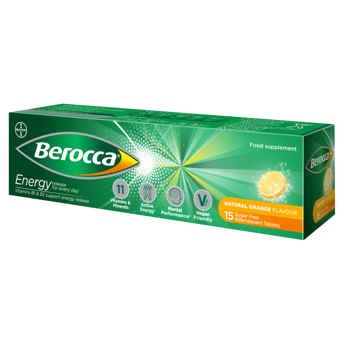 Berocca Natural Orange Flavour 15 Sugar Free Effervescent Tablets