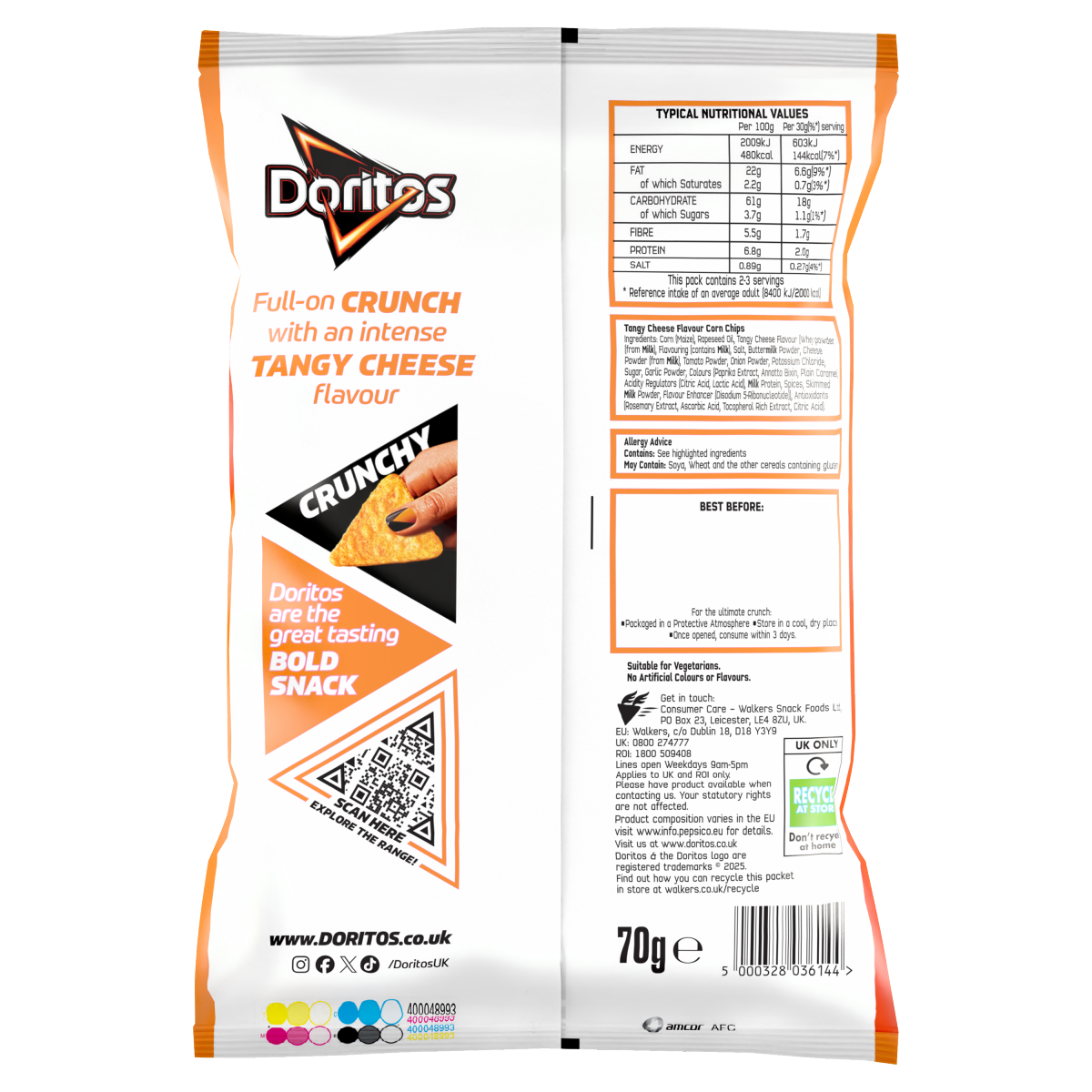 Doritos Tangy Cheese Tortilla Chips Crisps 70g PMP £1.35 RRP