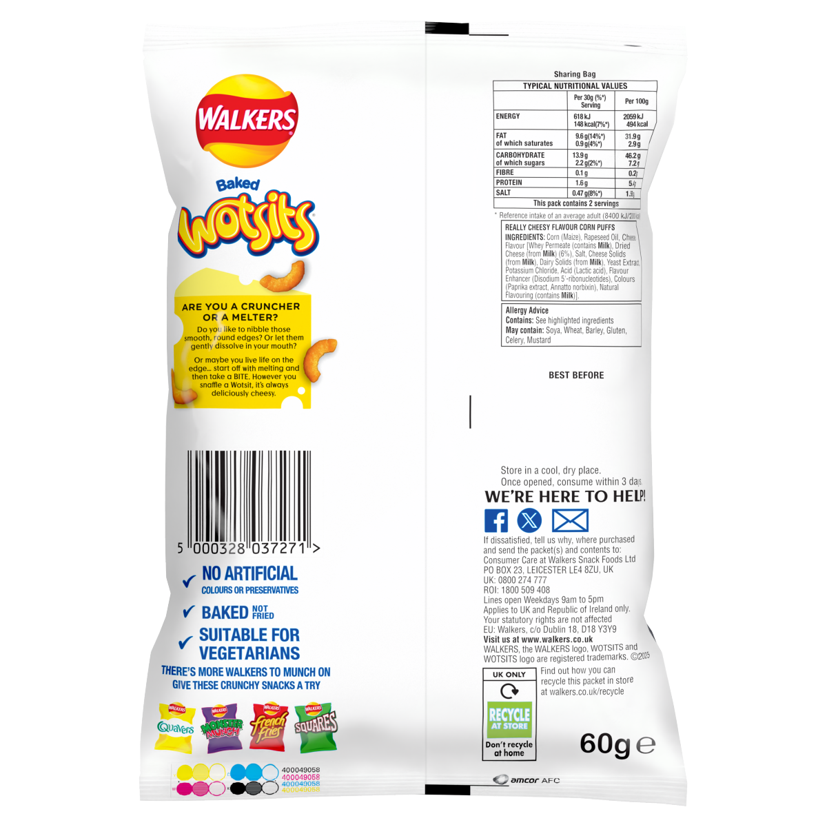 Walkers Wotsits Cheese Sharing Crisps 60g PMP £1.35 RRP