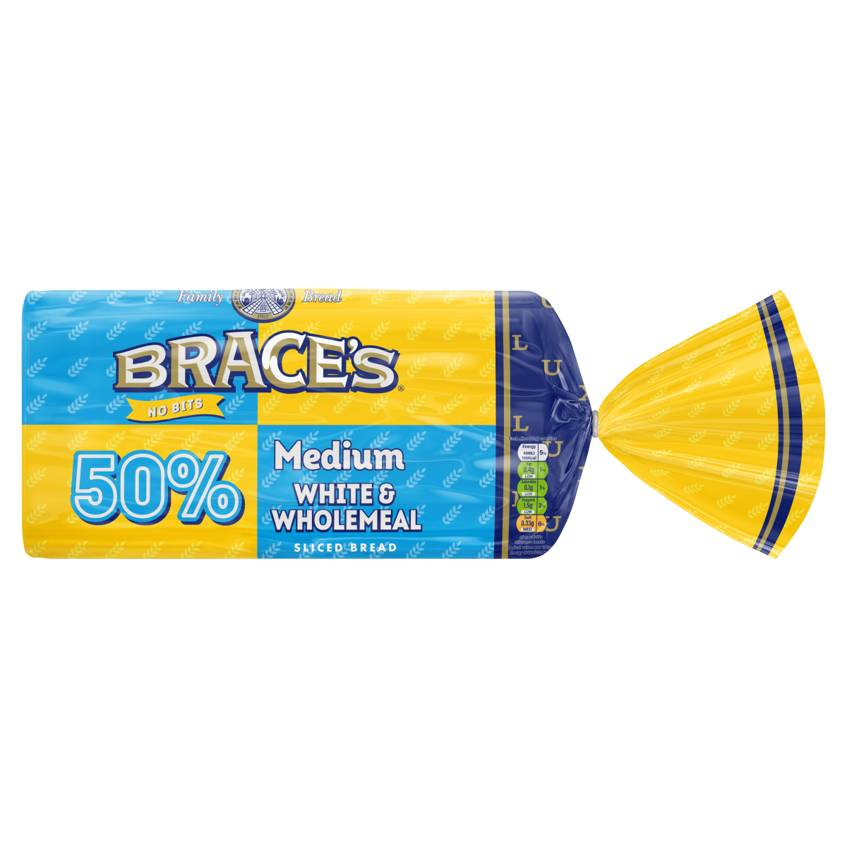 Brace’s Family Bread 50% White & Wholemeal Medium Sliced Bread 800g
