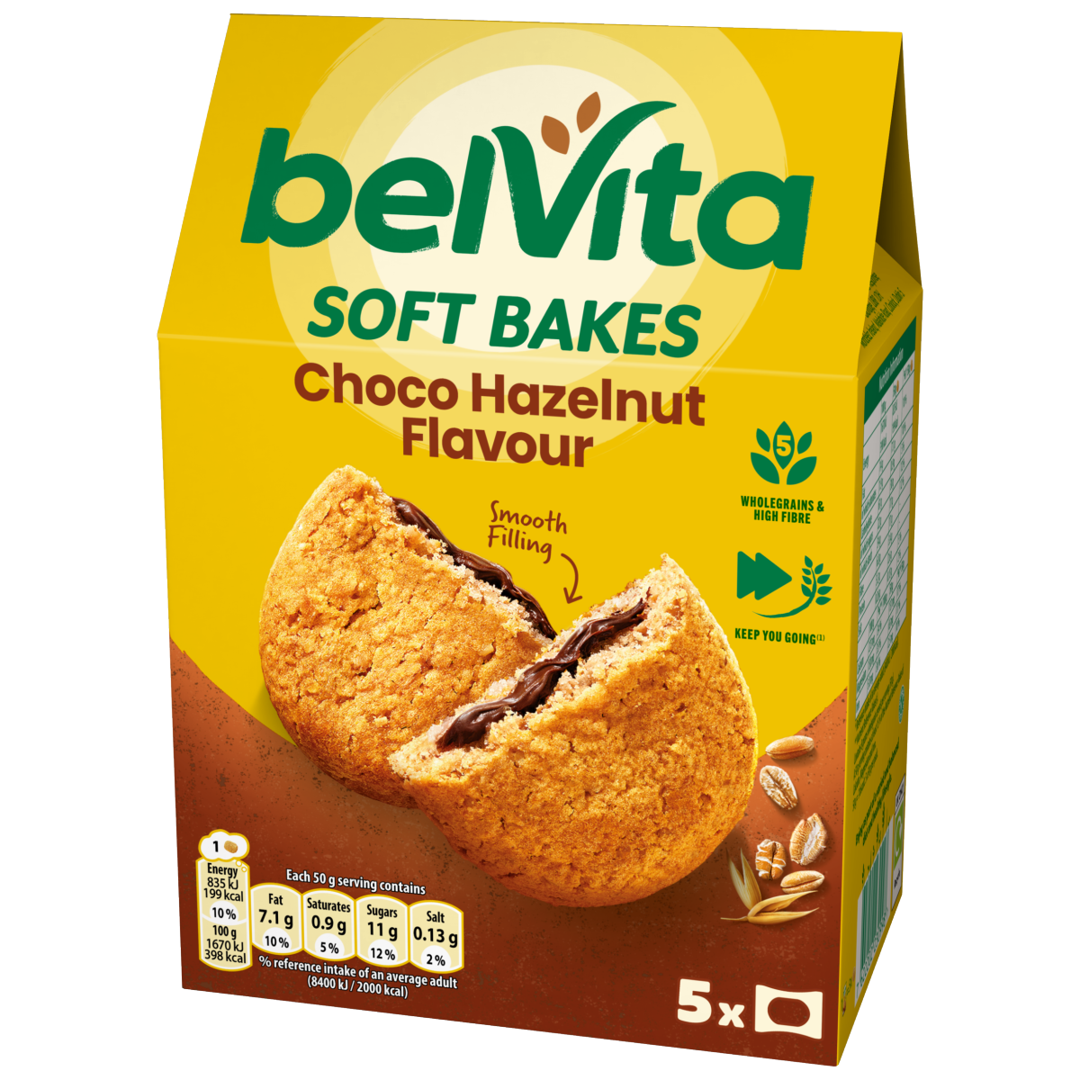 Belvita Soft Bakes Chocolate Hazelnut Flavour Cereal Snack Bars Multipack 250g (5 x 50g)