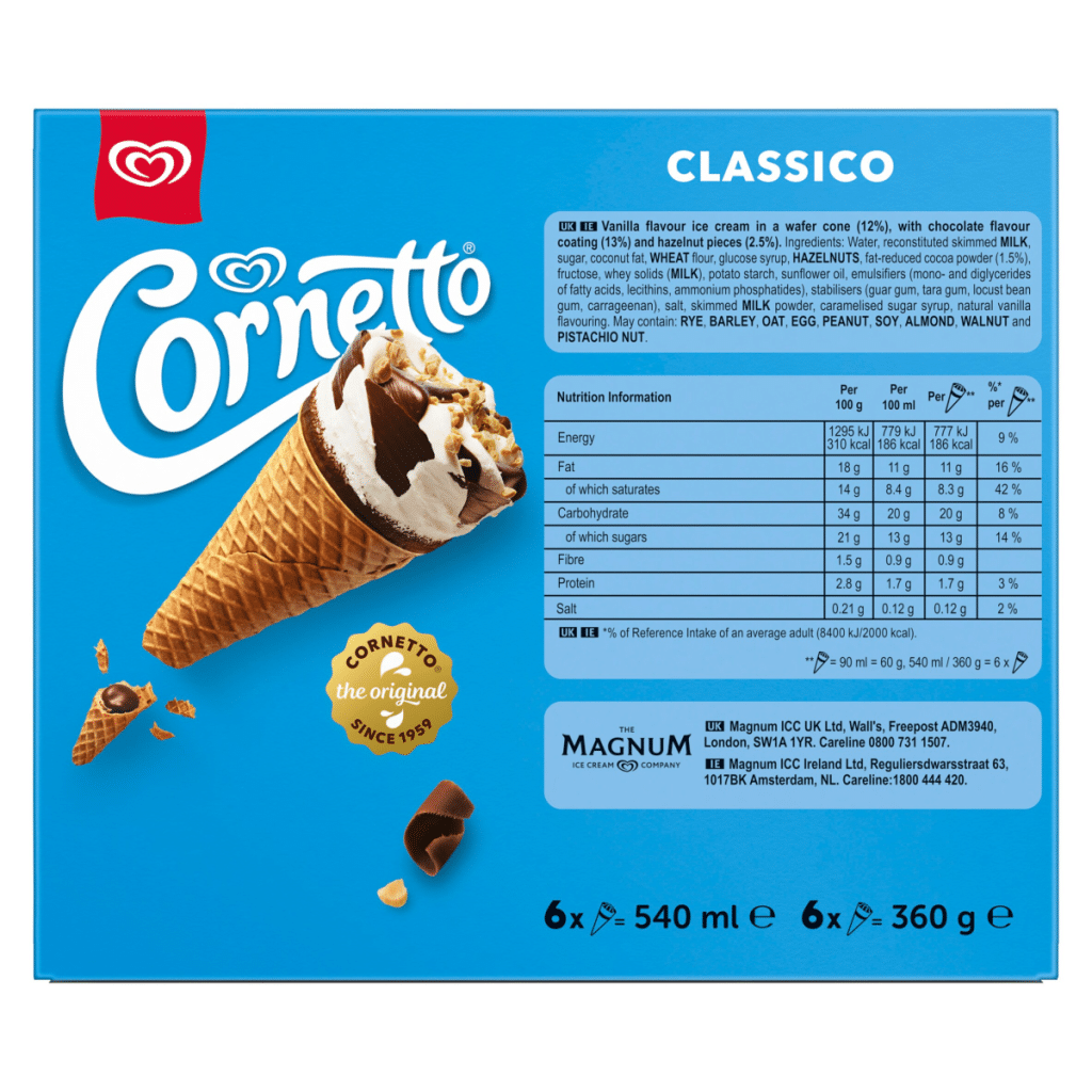 Cornetto Classico Ice Cream Cone 6x 90 ml