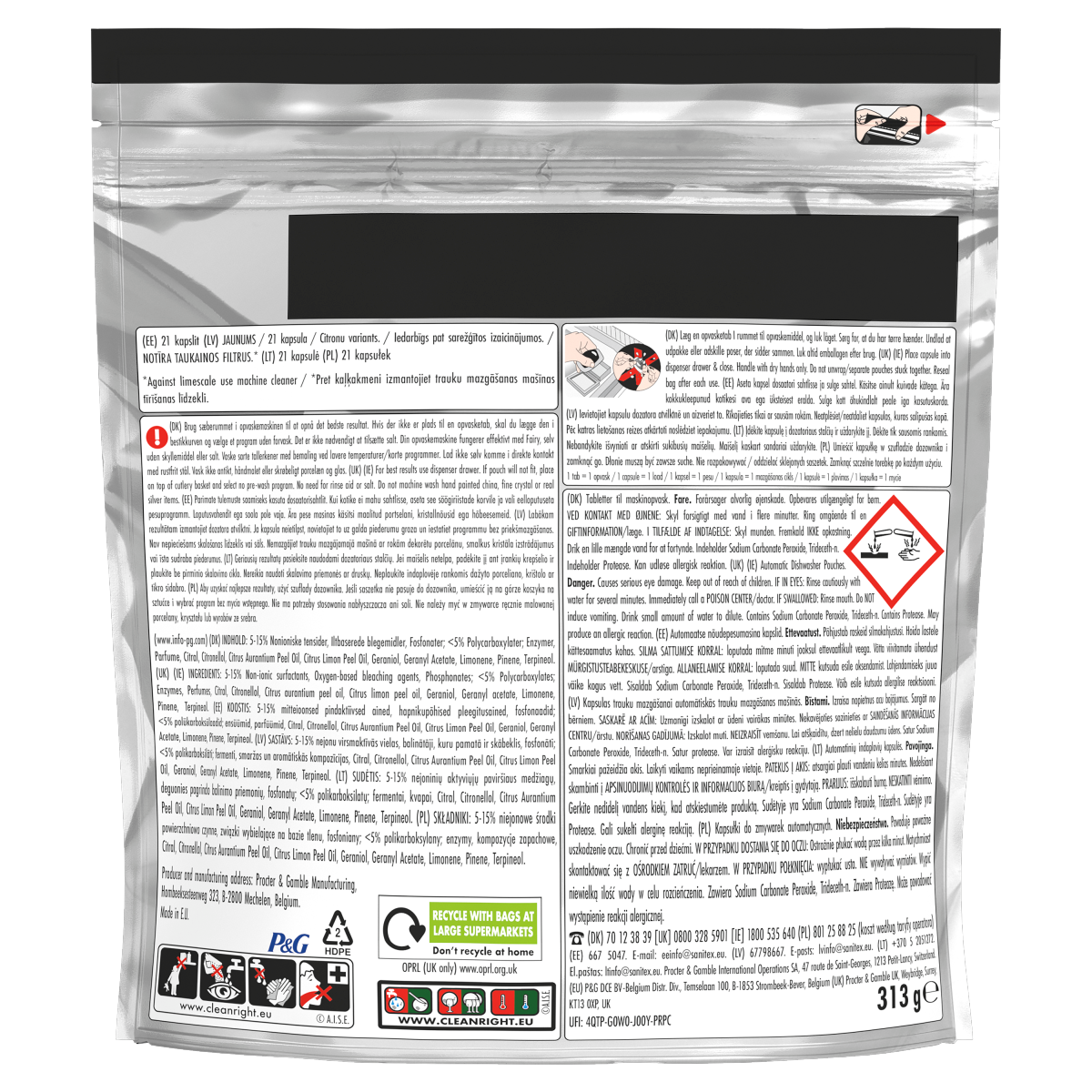 Fairy Platinum Dishwasher Tablets, Lemon, 21 Capsules, Tackles Tough Challenges, Greasy Filter