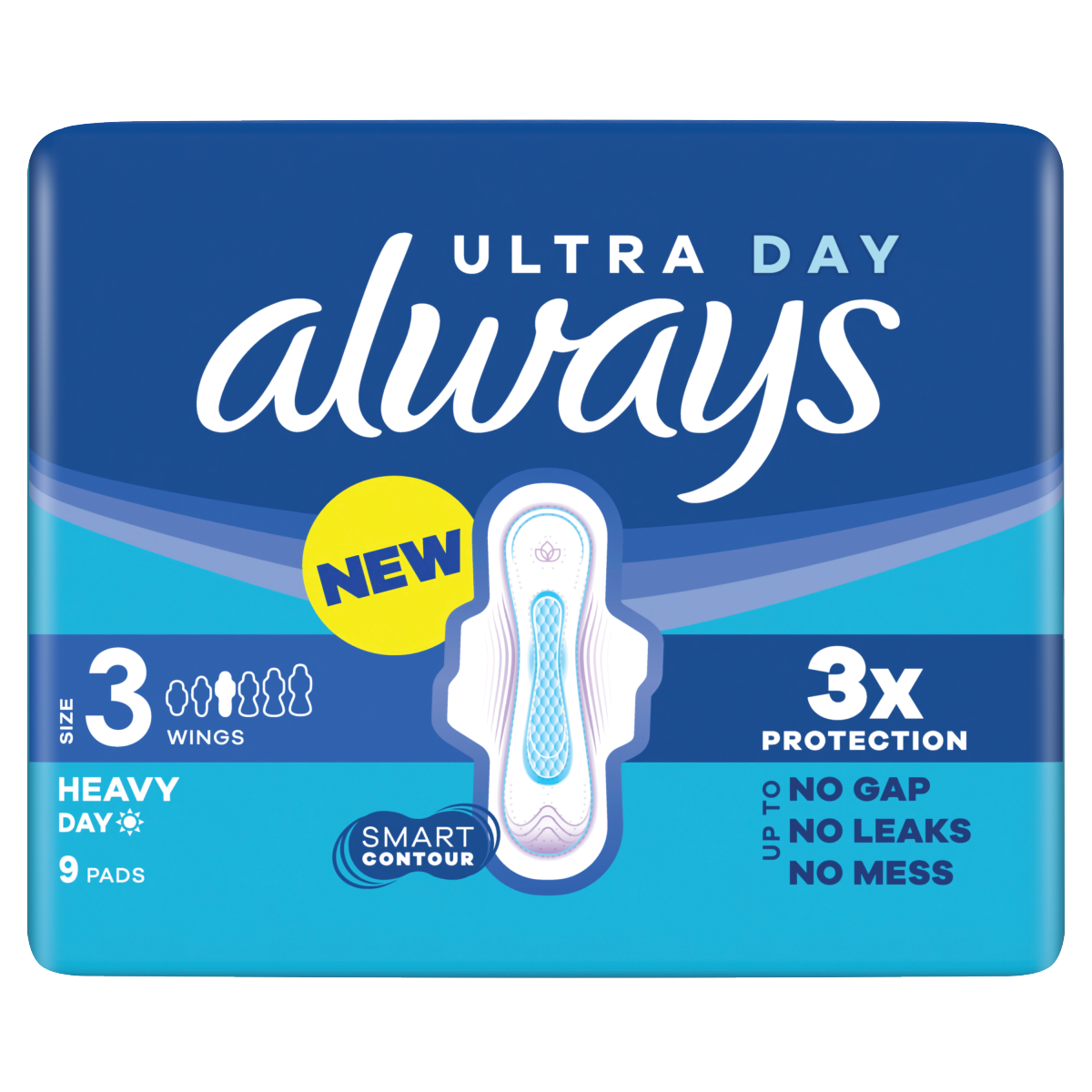 Always Ultra Sanitary Towels Heavy Flow Day (Size 3) Wings 9 Pads For Menstrual Periods