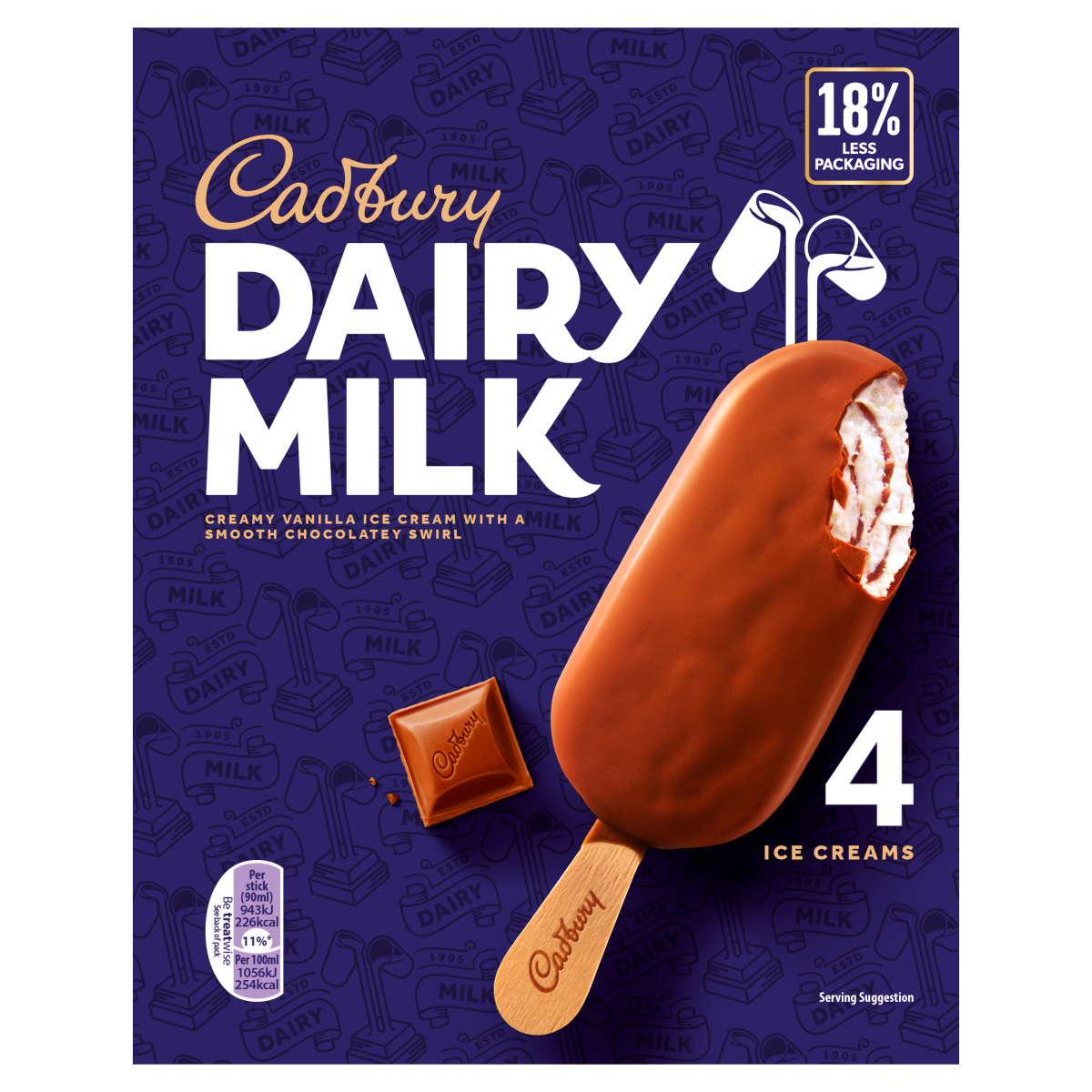 Cadbury Dairy Milk Ice Creams 4 x 90ml (360ml)