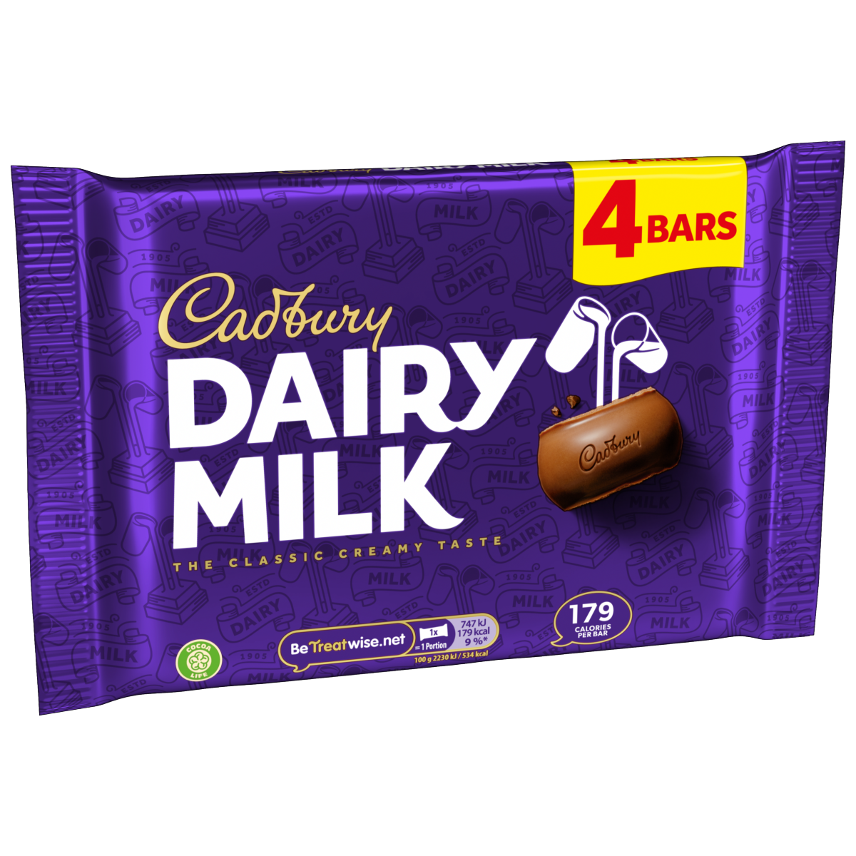 Cadbury Dairy Milk Chocolate Bar 4 Pack Multipack 134g (4 x 33.5g)