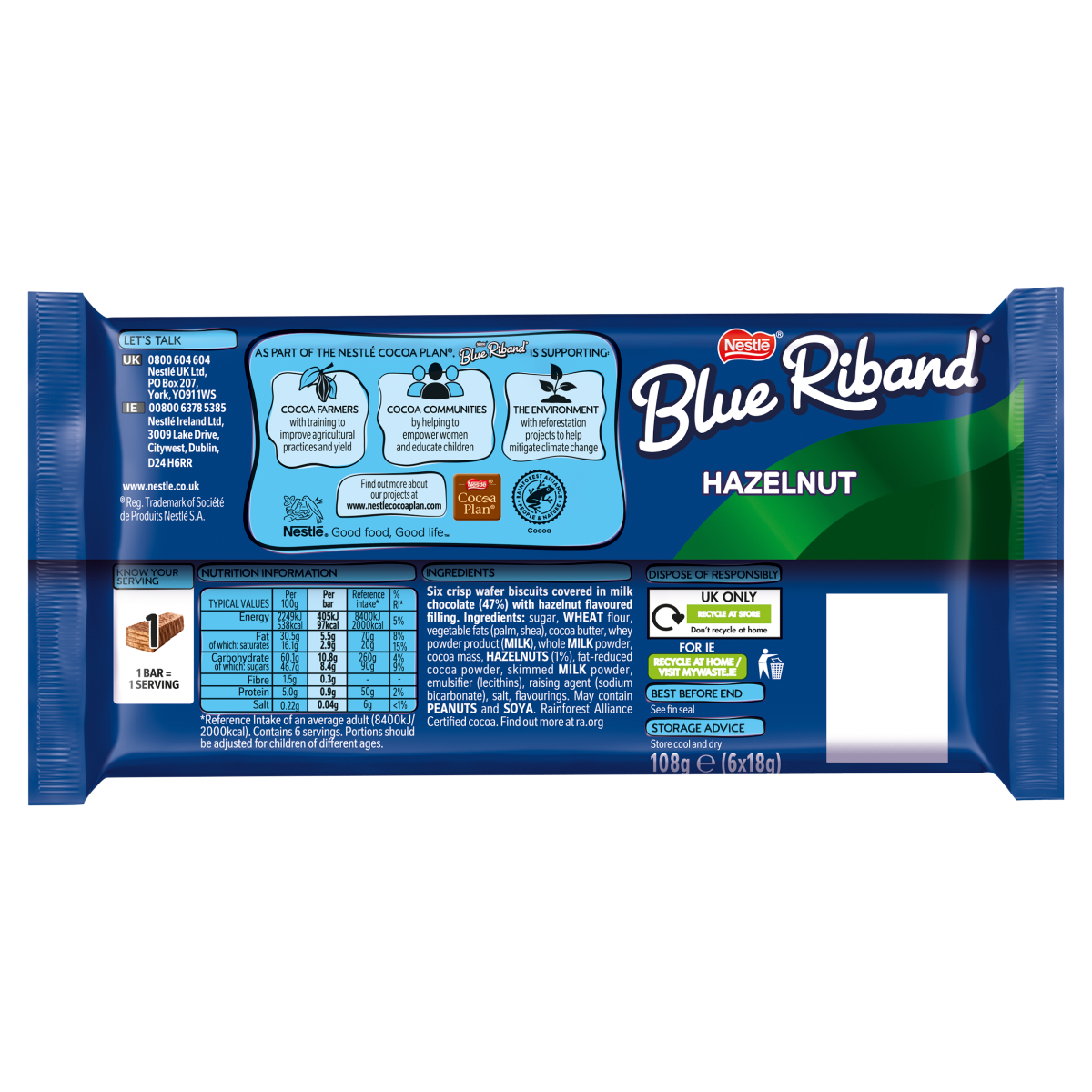 Blue Riband Hazelnut 6 x 18g (108g)