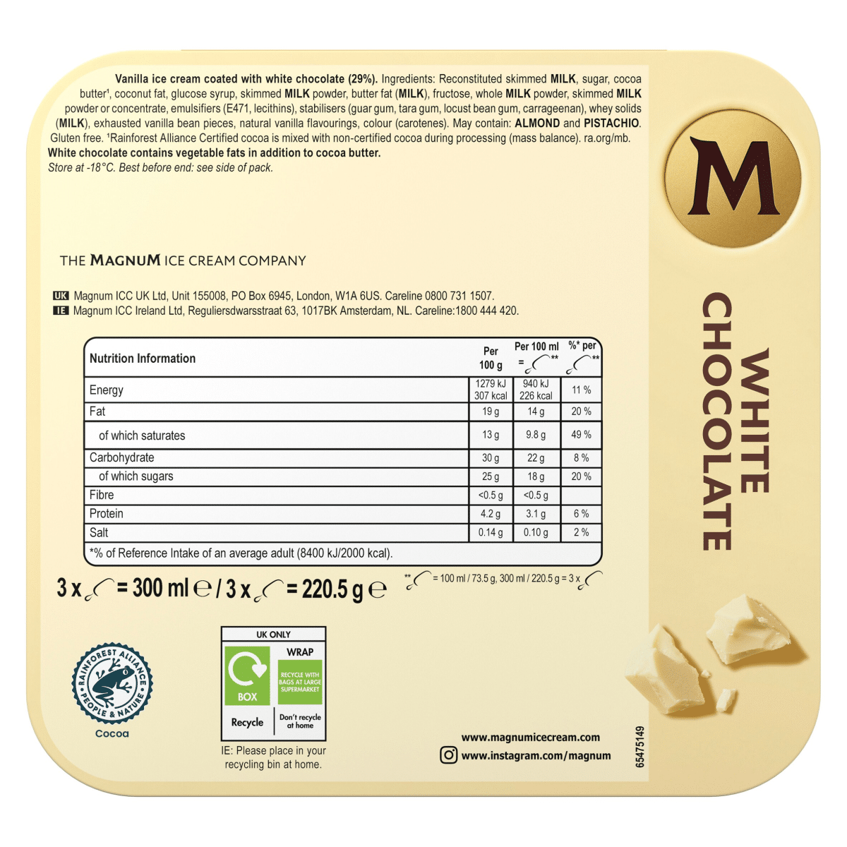 Magnum White Chocolate Ice Cream Sticks 3x 100 ml