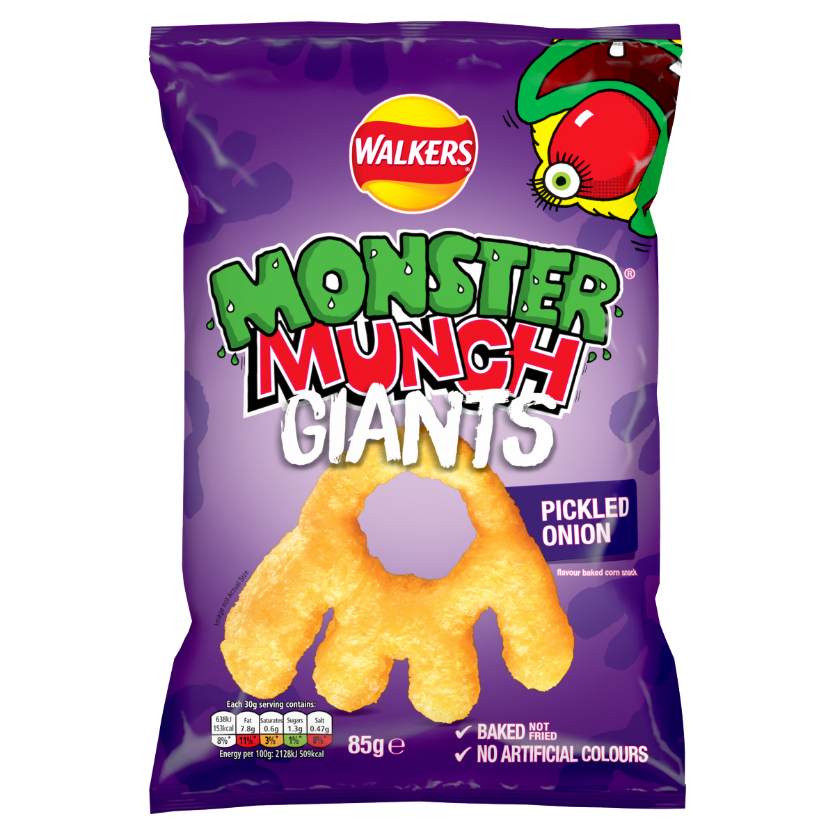 Walkers Monster Munch Giants Snacks Pickled Onion Sharing Crisps 85g