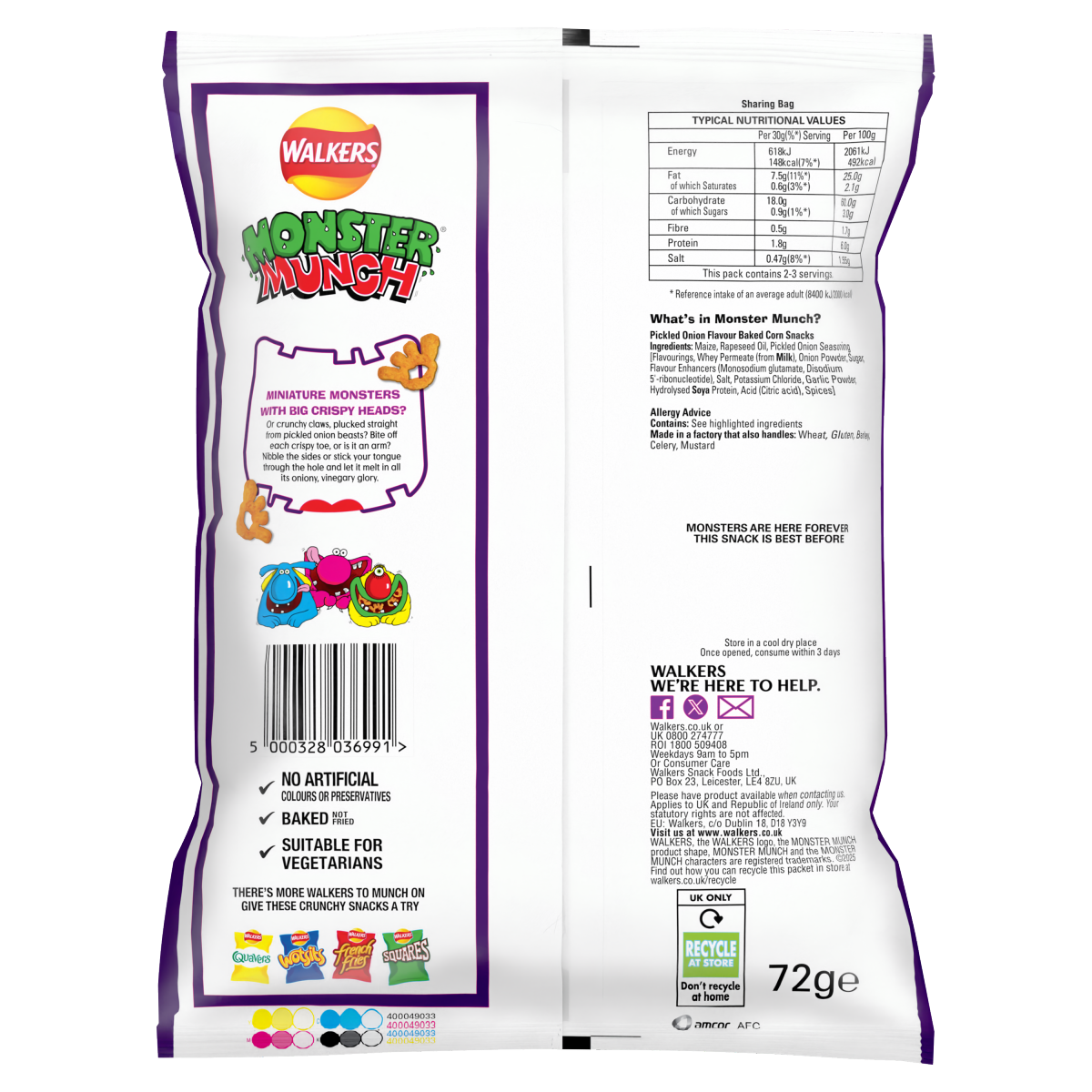 Walkers Monster Munch Pickled Onion Crisps 72g PMP £1.35 RRP