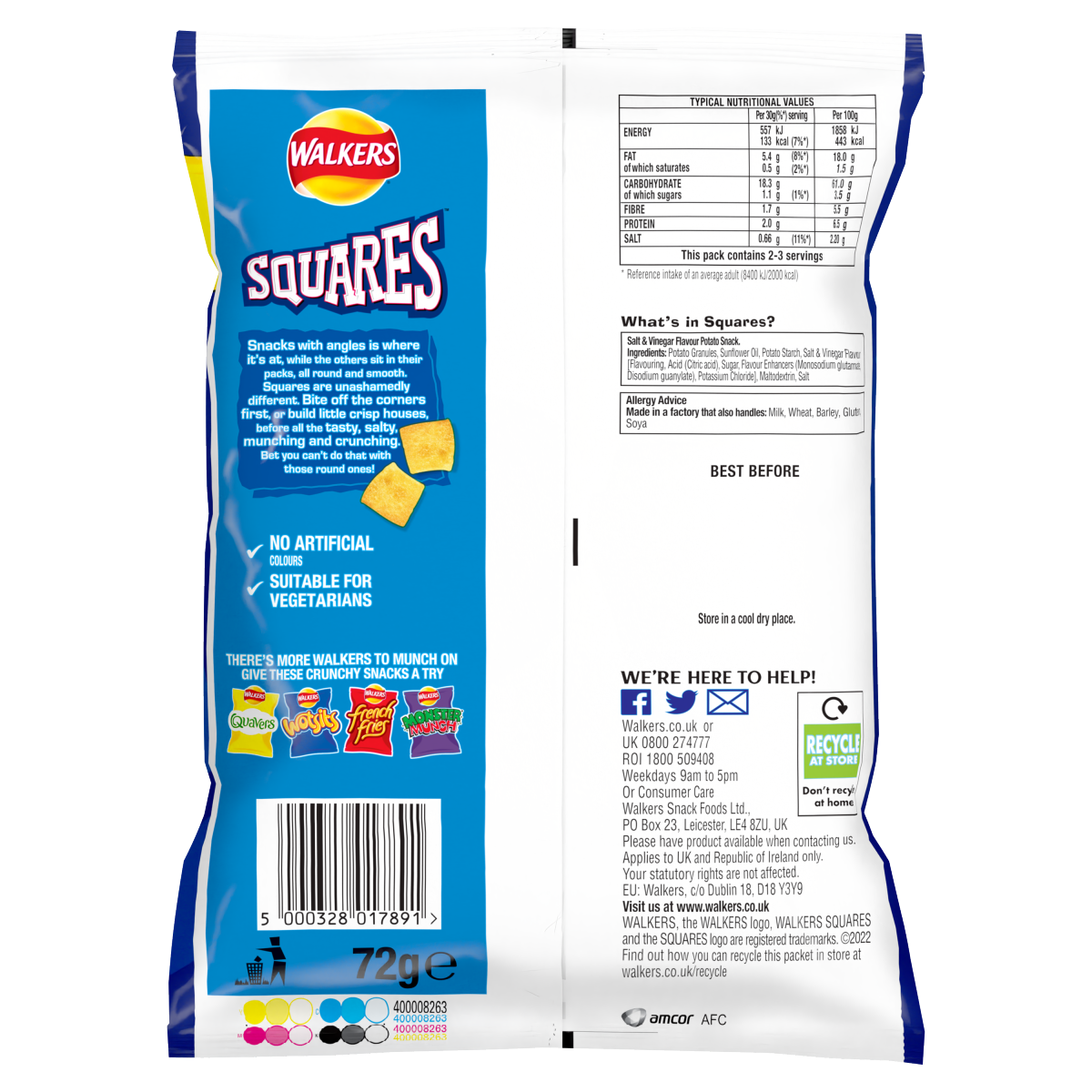 Walkers Squares Salt & Vinegar Snacks £1.25 RRP PMP 72g